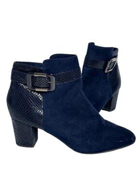 Karen Scott Ankle Boots Size 9 Navy Blue Faux Suede Faux Snake‎ Block Heel